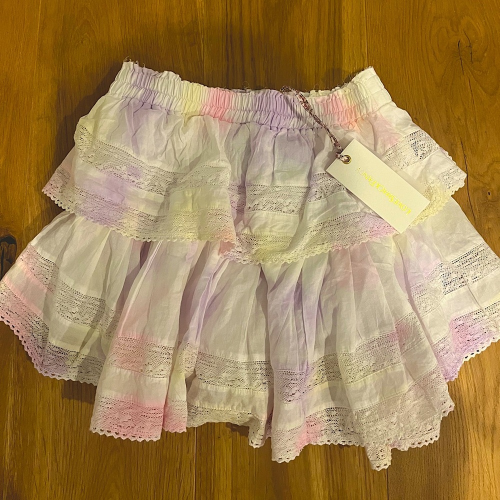 size xs, loveshackfancy tie dye skirt, not worn